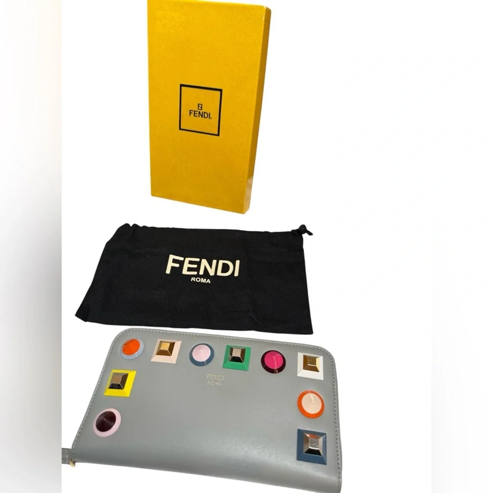 Fendi Gray Wallet with Multicolor Studs